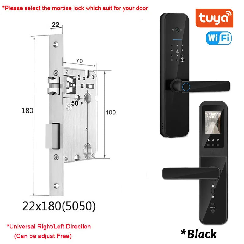 New Biometric Digital Electronic Smart Door Lock With Camera Fingerprint Tuya Wifi Smart Card Password Key Unlock