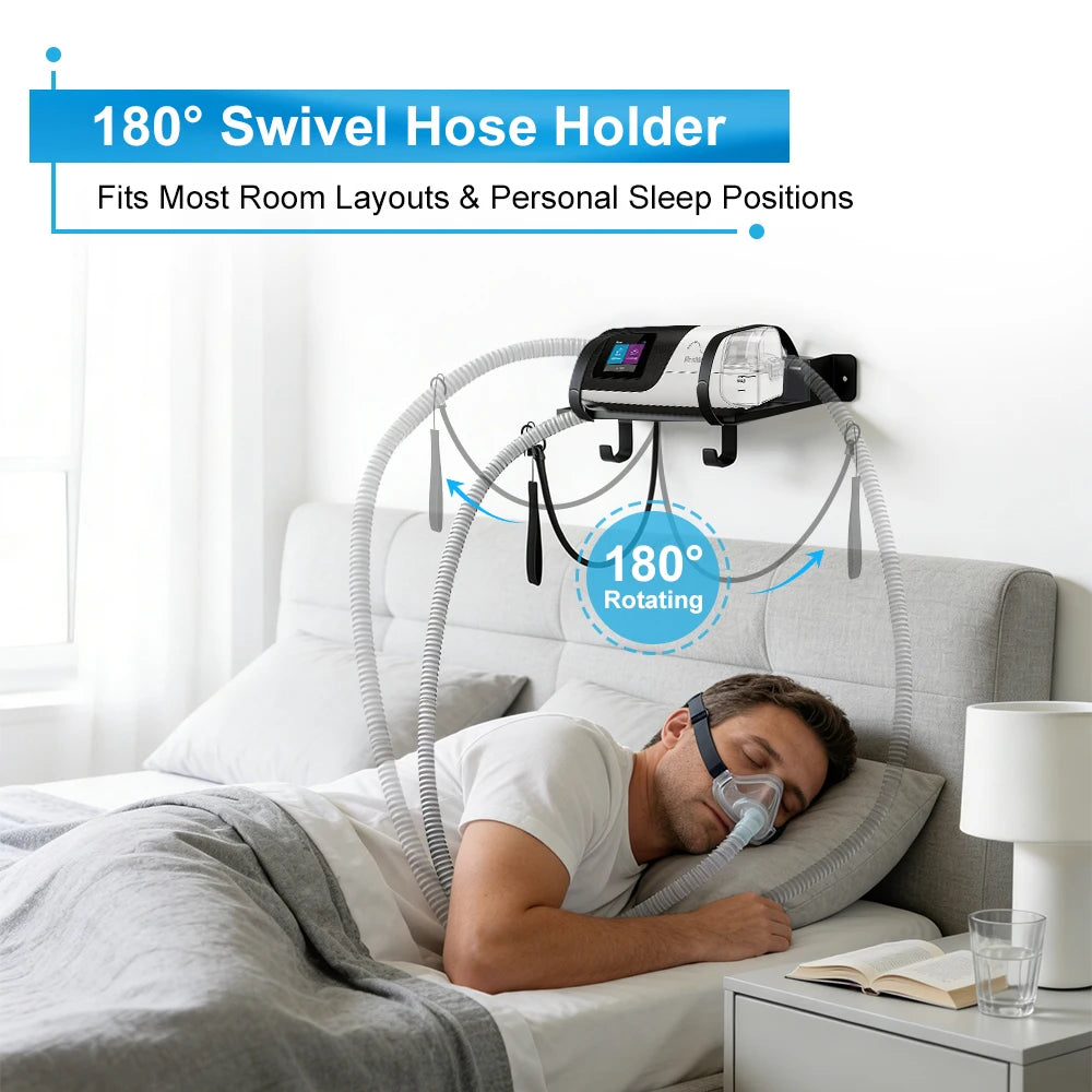 CPAP Wall Mount Shelf Compatible with S10/S11 Bedside Organizer with Adjustable Angle CPAP Hose Holder & Hook for CPAP Mask Tube