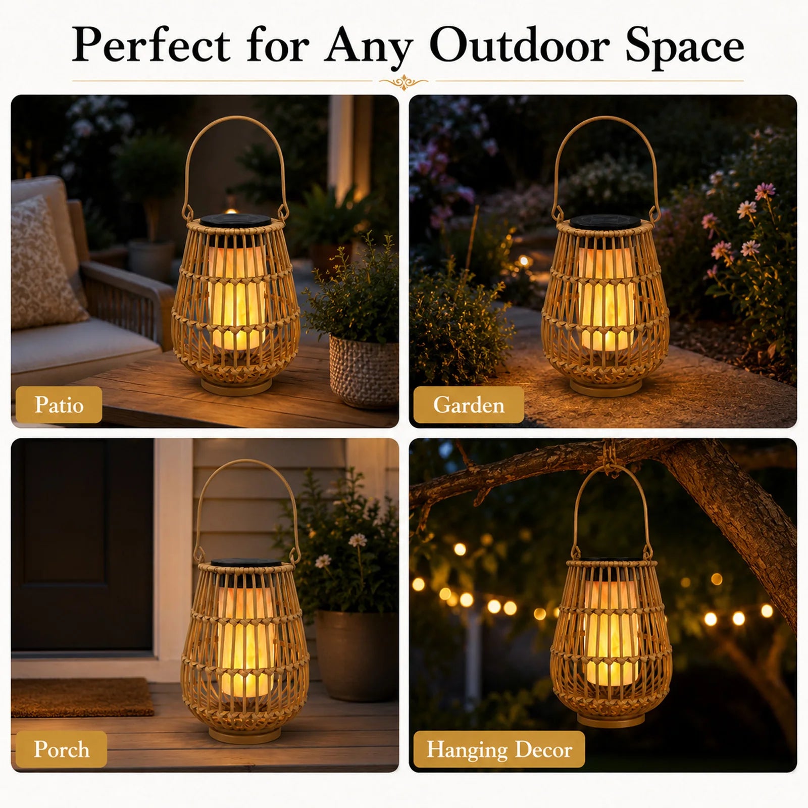 2 Pack Solar Lanterns Outdoor, Handwoven Waterproof Hanging Rattan Solar Lights Gifts for Women Christmas Birthday Lamp Lights, Decoration for Outside Yard Garden Porch Patio Trees Lawn Pathway