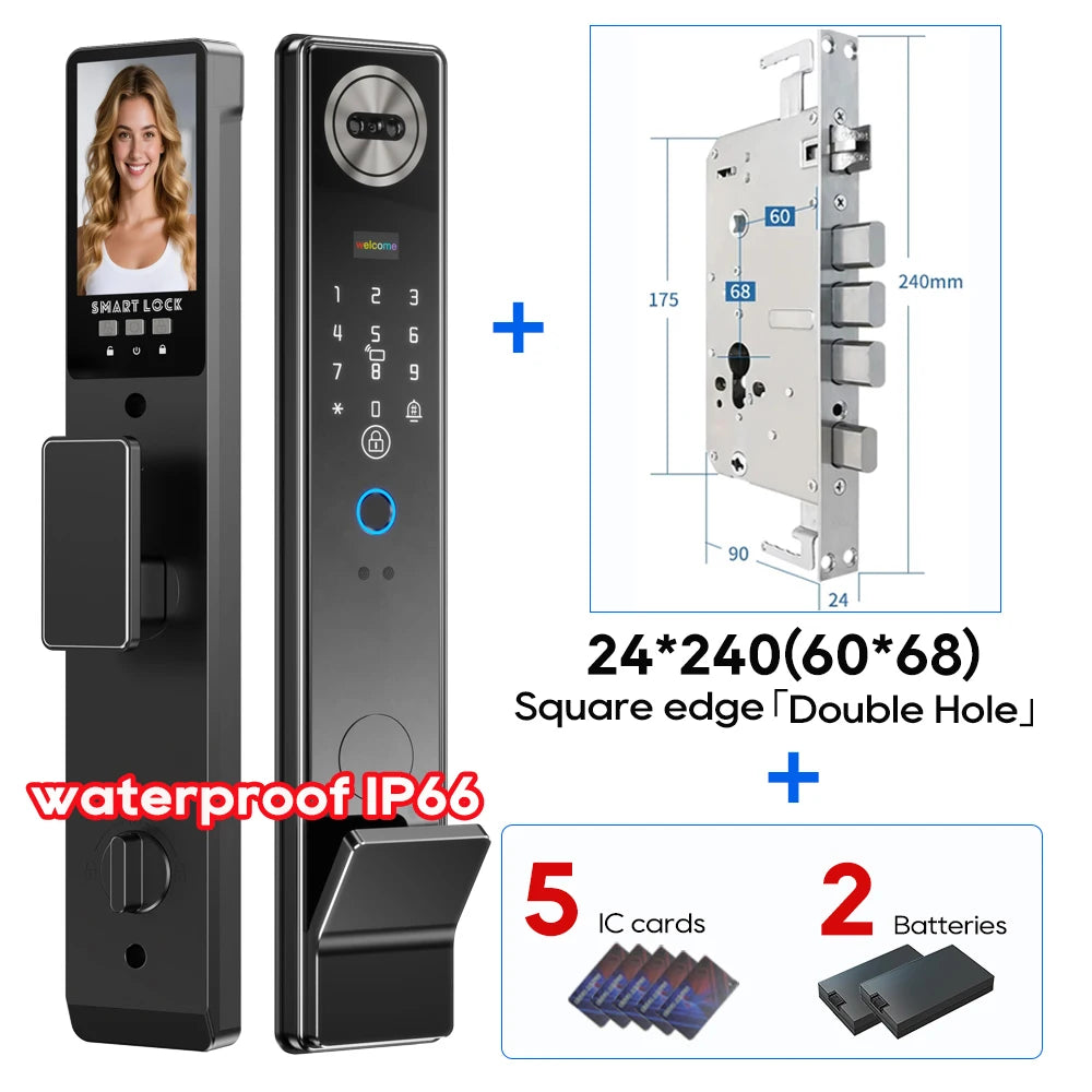 SANKESONG Smart Lock Real Time Intercom Wifi Camera Fingerprint Intelligent Palm Vein 3D Face Recognition Door Lock  DualBattery