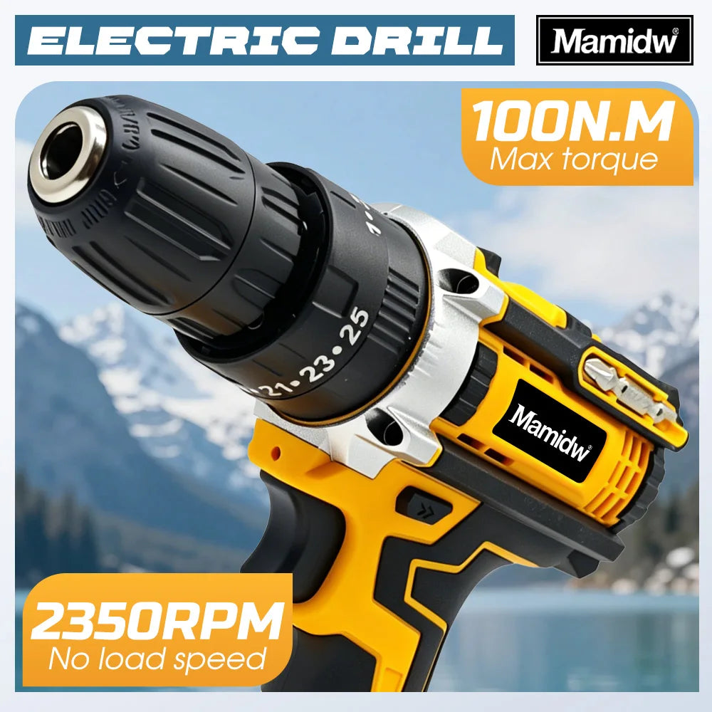 25+3 Torque Impact Drill Electric Screwdriver Cordless Electric Hammer Drill Driver 2 Gear Speed Lithium-Ion Battery Power Tool