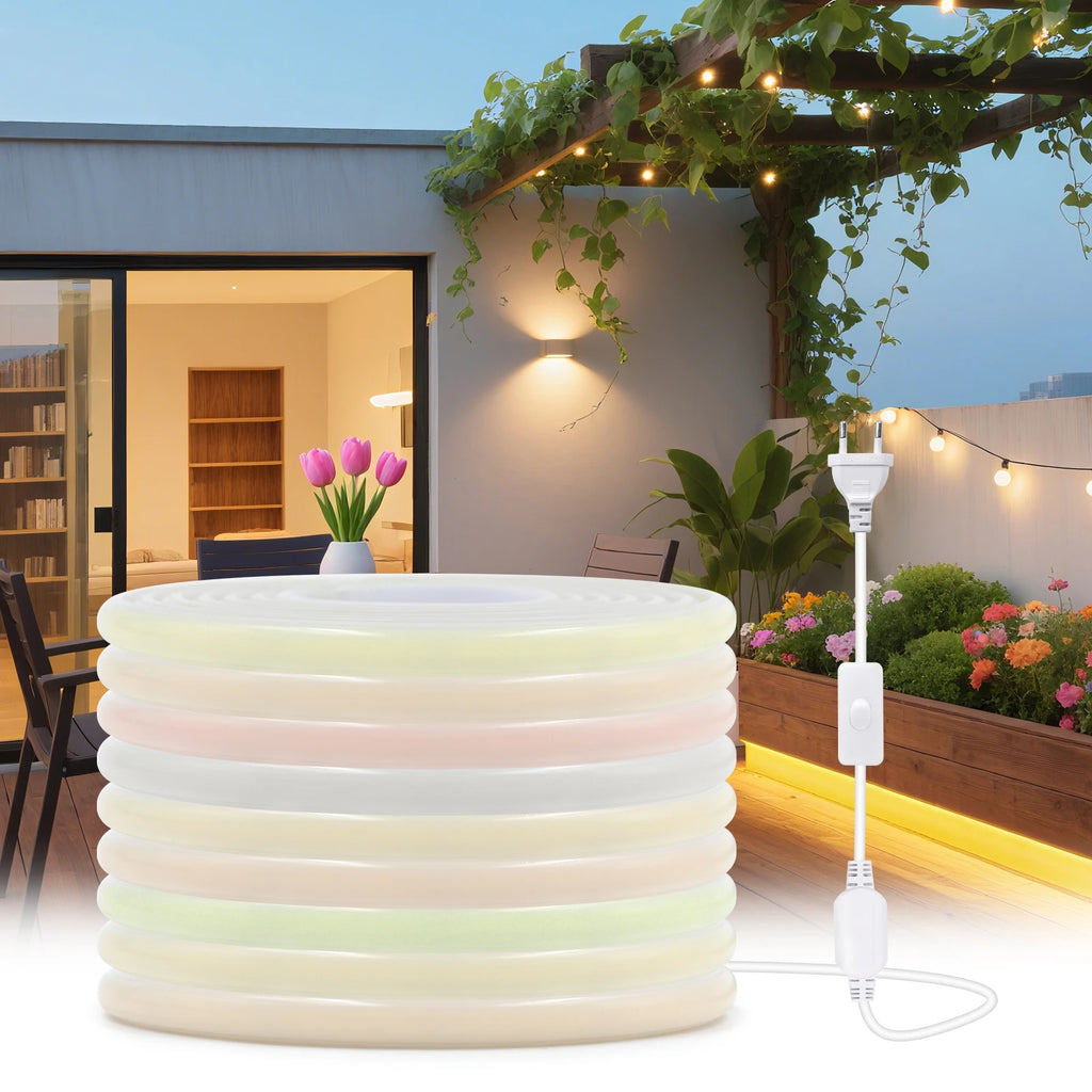 220V Dimmable COB LED Strip Light 288 LEDs/M Dimmer Switch ON/OFF Waterproof EU Plug Flexible Neon Lamp Decor 3000K 4000K 6000K