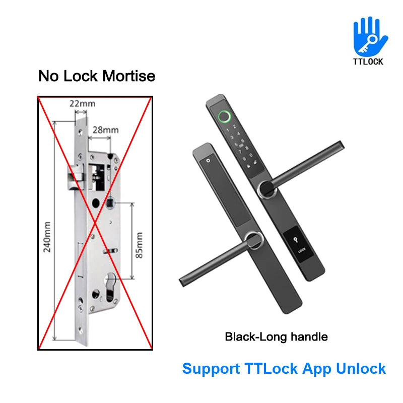 ZHDCOOKEY Biometric Digital Door Lock  Waterproof TTLock APP BLE Fingerprint RFID Card Password Aluminum Sliding Door Smart Lock
