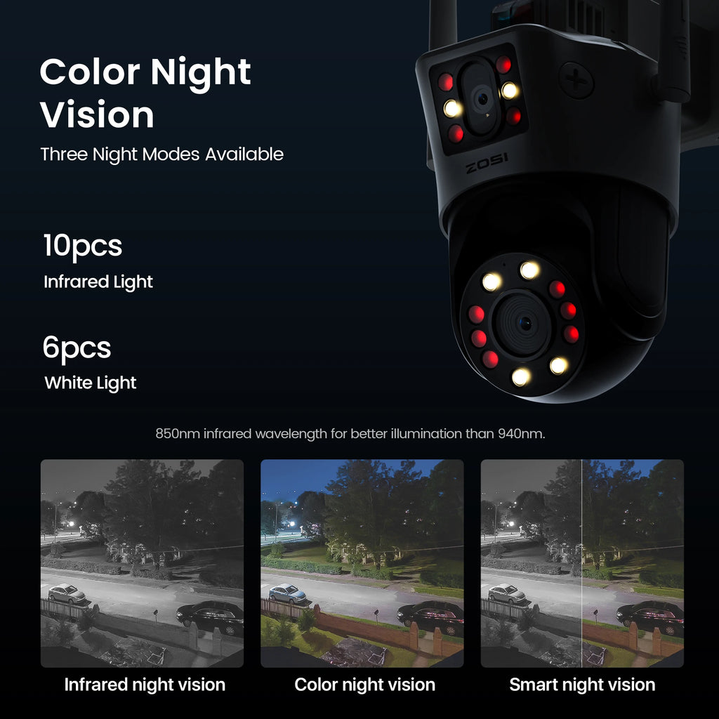 ZOSI C298 8MP/4MP Dual-Lens Wired WiFi PTZ Security Camera Outdoor Wide Angle 8X Hybrid Zoom AI Detection 360 Surveillane Camera
