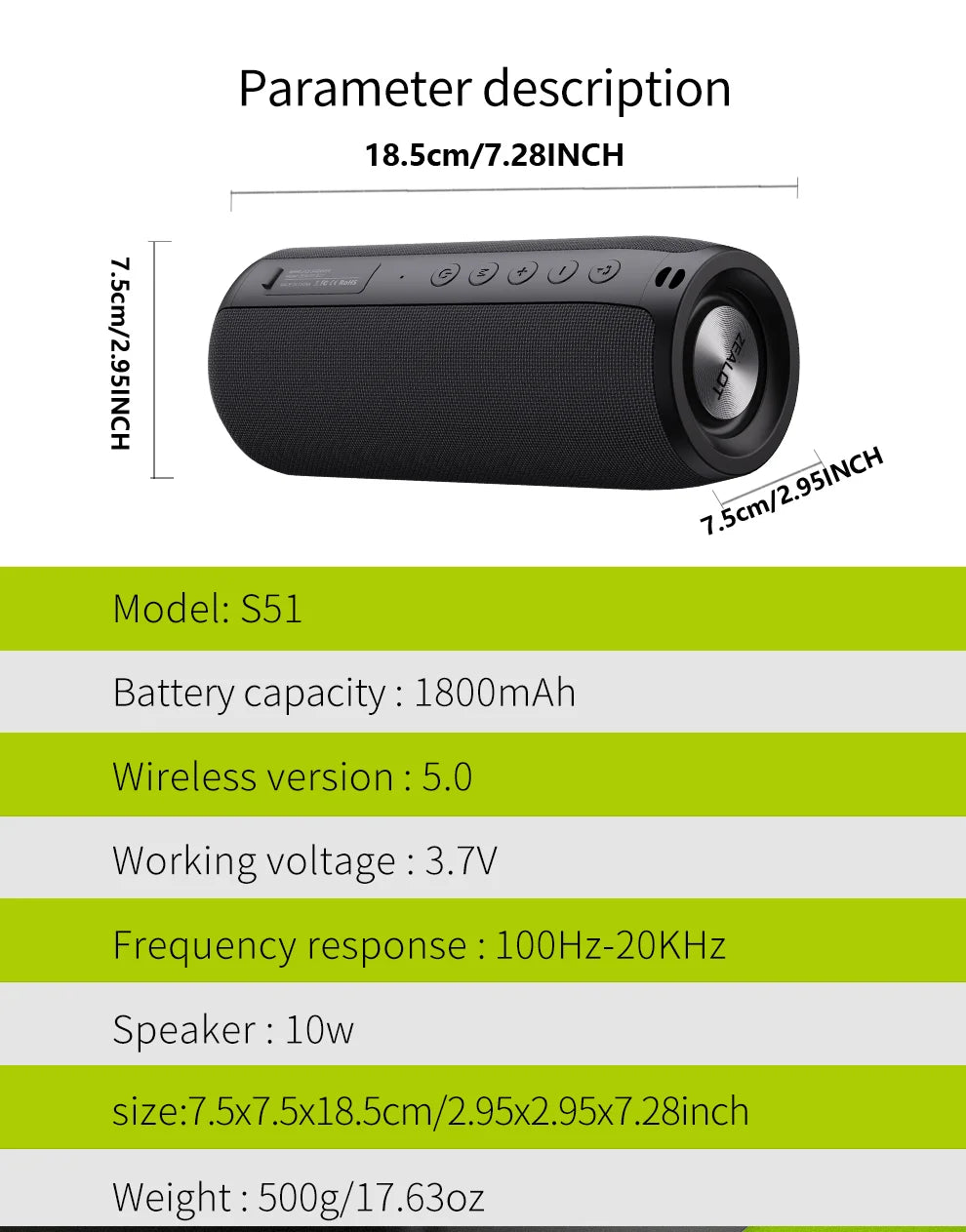 ZEALOT S51 10W Wireless Speakers, 1800mAh Battery, 10 Hours Playtime Loud Stereo, Booming Bass.