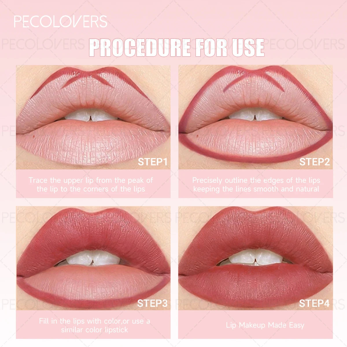 Step-by-step guide showing how to apply long-lasting waterproof matte lip liner for a smooth, natural-looking finish.