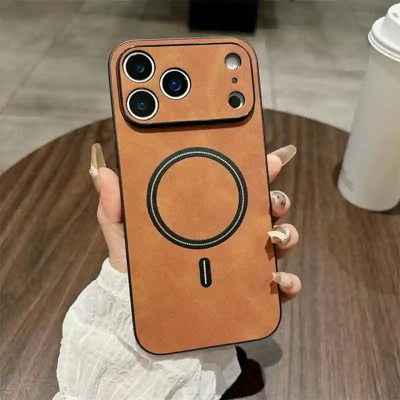MagSafe Leather Phone Case: Slim Shockproof Cover for iPhone 16 & 17 Light Brown CN Tidesmit