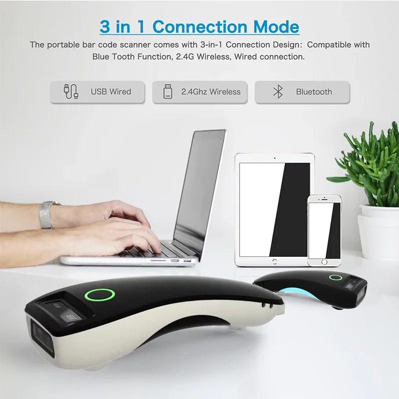 Mini Handheld Portable Barcode Scanner 2.4G Wireless/Bluetooth/USB 1D 2D QR Code Data Matrix PDF417 Reader With Storage Function