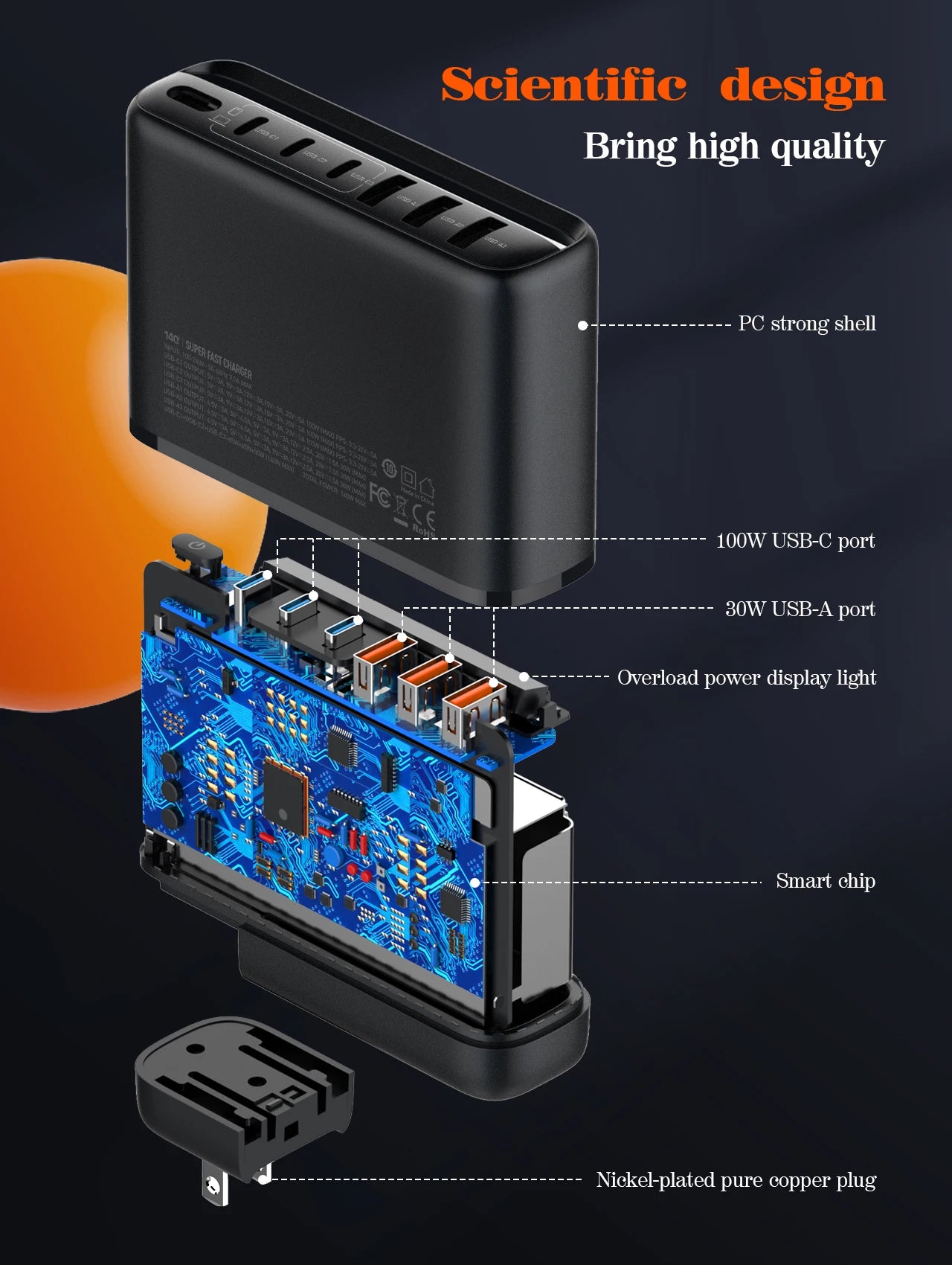 140W GaN USB C Charging Station - 6 Port Fast Desktop Wall Hub Tidesmit