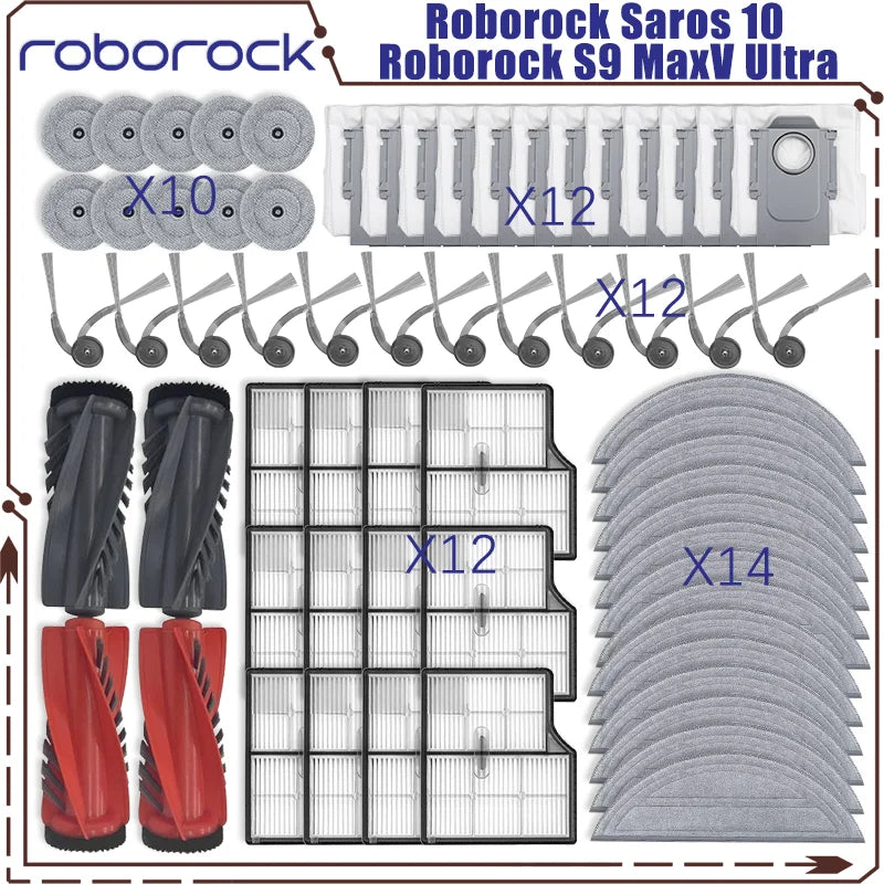Tidesmit replacement parts set for Roborock Saros 10 S9 MaxV Ultra including main brush side brush HEPA filter and mop