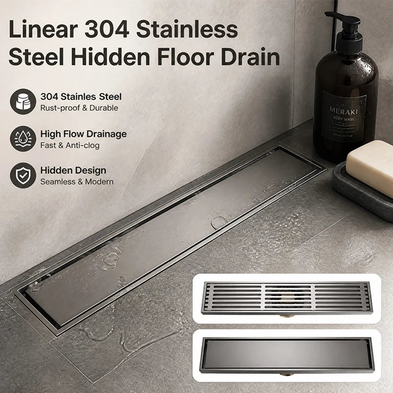 30x8cm Stainless Steel Linear Floor Drain Tile Insert Invisible Shower Waste Grate Anti Odor Hair Strainer Bathroom Wet Room Use
