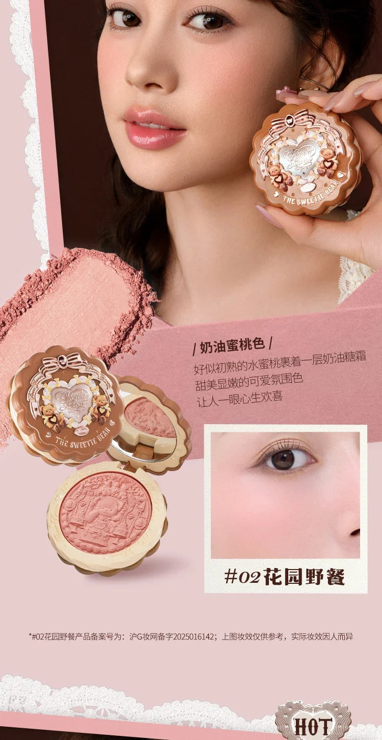 Tidesmit Sweetie Bear silk satin blush powder matte face makeup in detail view