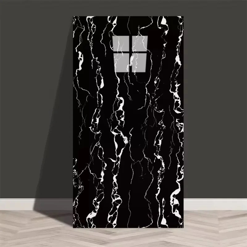 Self-adhesive marble tile sticker sheet, black with white veining