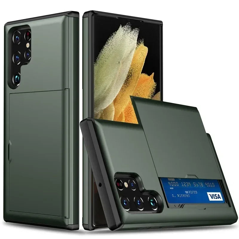 Samsung Galaxy S24 Ultra Case with Card Holder & Shockproof Protection Army Green Tidesmit
