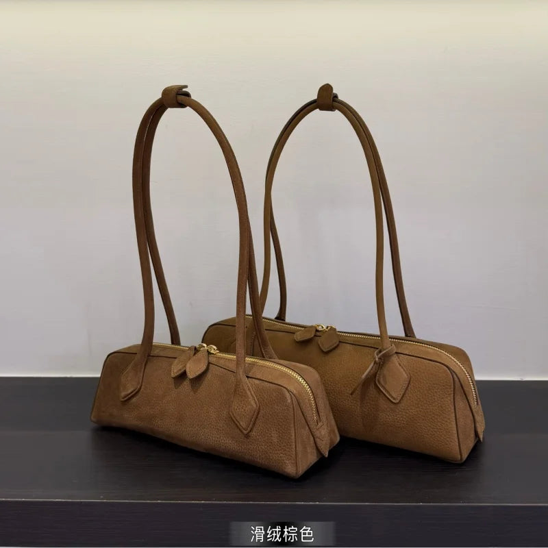 2026 high-quality genuine leather sausage bag, high-end customized high silk gloss leather handbag, women's shoulder bag