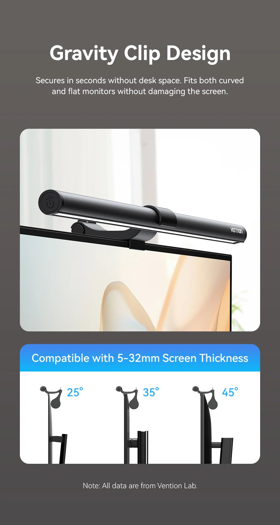 Vention LED Monitor Light Bar PC Laptop Screen Light Bar Hanging Eye Protection Asymmetric Light Source USB 3 Colour Read Lamp