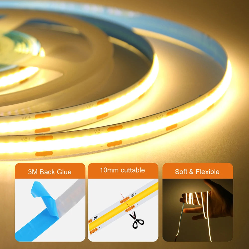5V Motion Sensor LED COB Light Strip Human Induction USB/Battery Powered Flexible Lamp Under Cabinet Stairs Wardrobe Nightlights