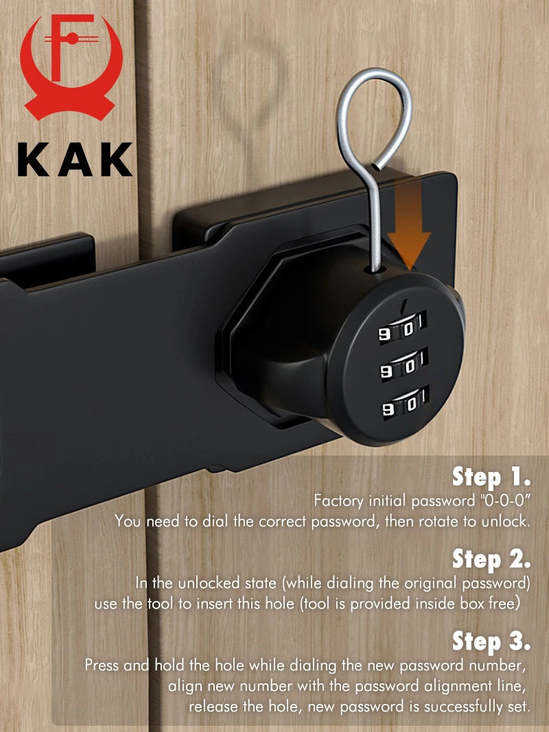 KAK 3 Digit Household Security Cabinet Password Locks Keyless Drawer Combination Coded Door Lock Zinc Alloy Furniture Hardware