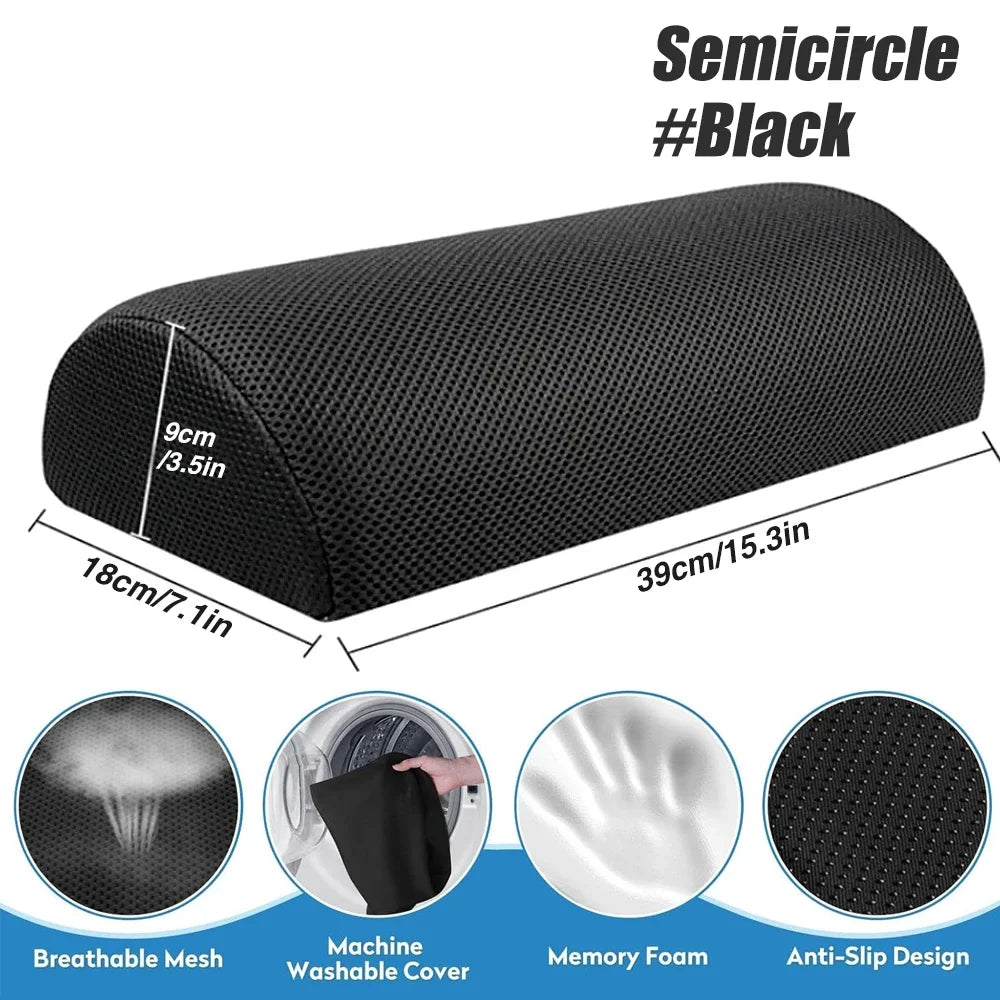 Memory Foam Under Desk Foot Rest - Ergonomic Support with Washable Cover Body Shaping Massage Equipment Semicircle-Black