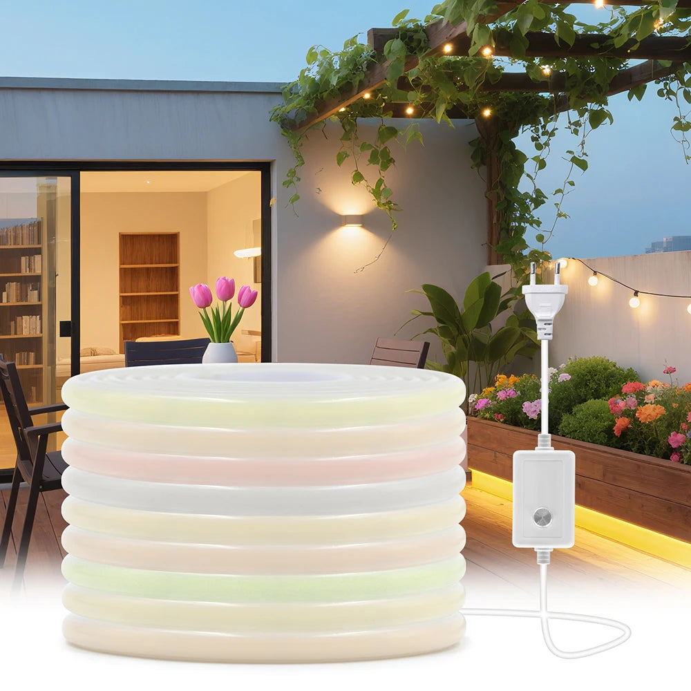 220V Dimmable COB LED Strip Light 288 LEDs/M Dimmer Switch ON/OFF Waterproof EU Plug Flexible Neon Lamp Decor 3000K 4000K 6000K