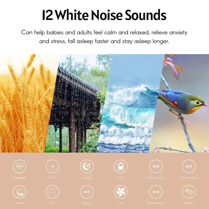 Portable White Sound Machine Baby Soother Adjustable Night Light with 12 Soothing Sounds 7 Lighting Colors Timer for Baby Sleep