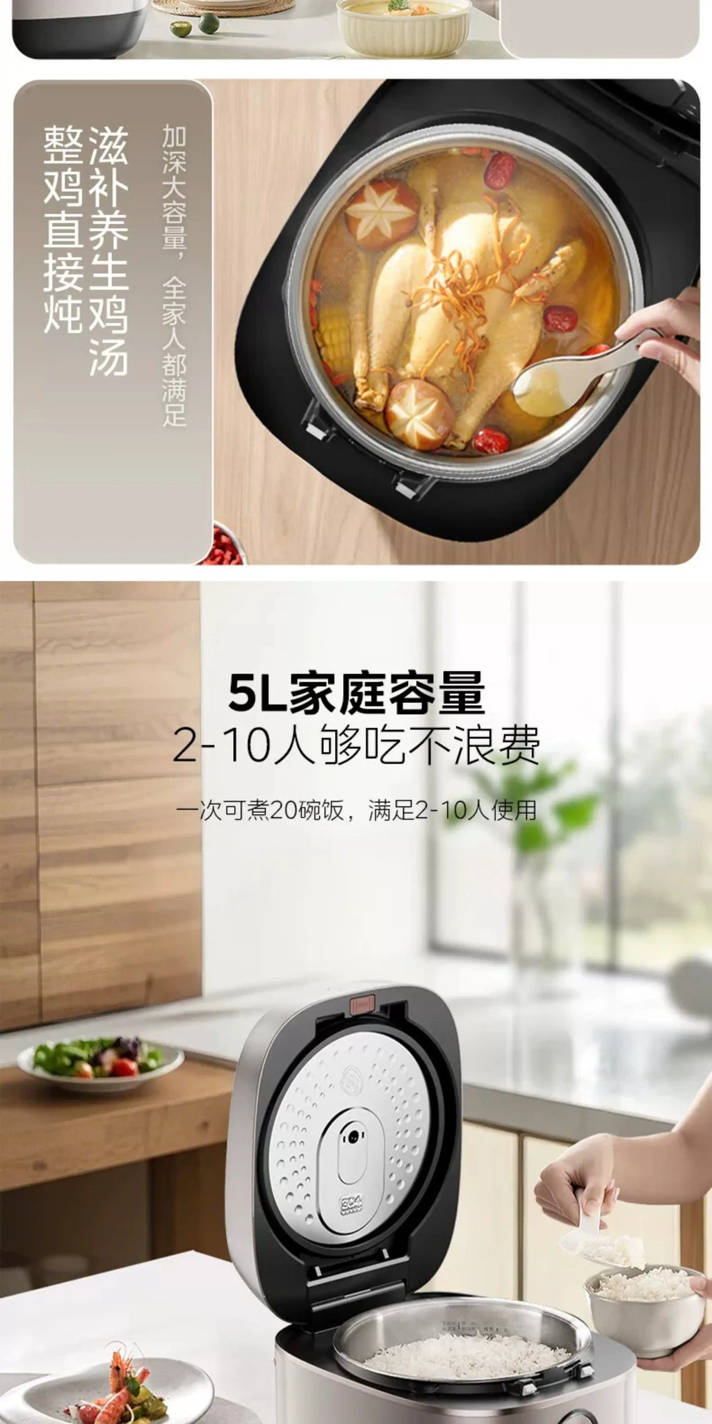 5L rice cooker with cooking pot and steam basket graphic