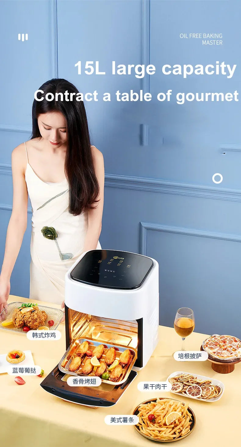 Air Fryer Household Large Capacity 15L Visual Oil Free Smart Oven Fries Machine 220V 110V US EU 1500W Chicken Frying