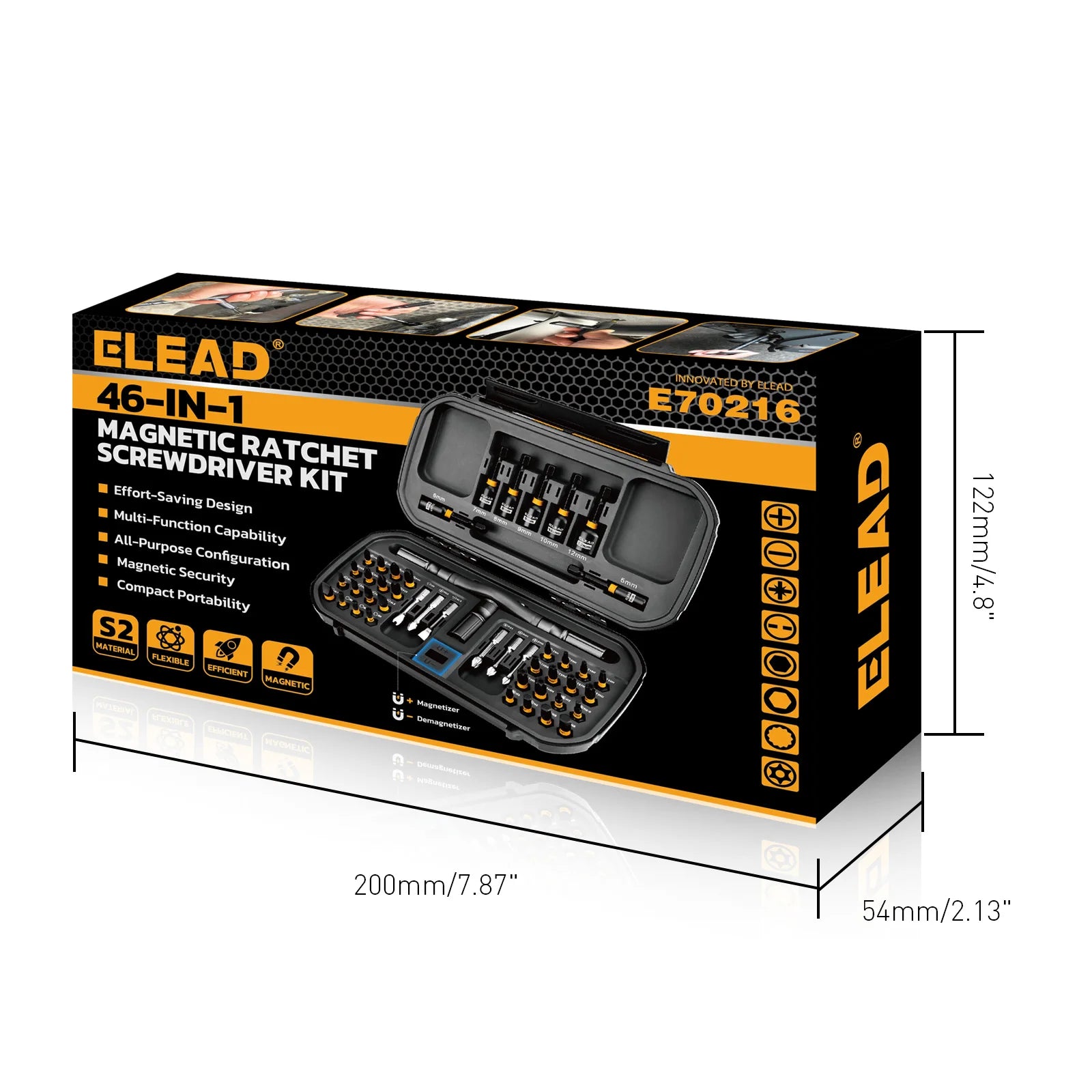 ED 46-in-1 Magnetic Ratchet Screwdriver Set with Bits, Nut Drivers & Storage Case, Multi Repair Tool Kit for Furniture, Computer