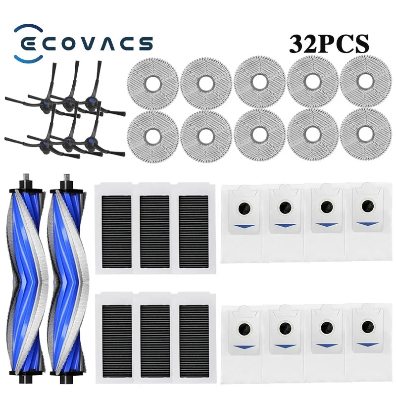 Tidesmit replacement parts set for Ecovacs X5 OMNI and X5 PRO OMNI robot vacuums including bags, brushes, and filters