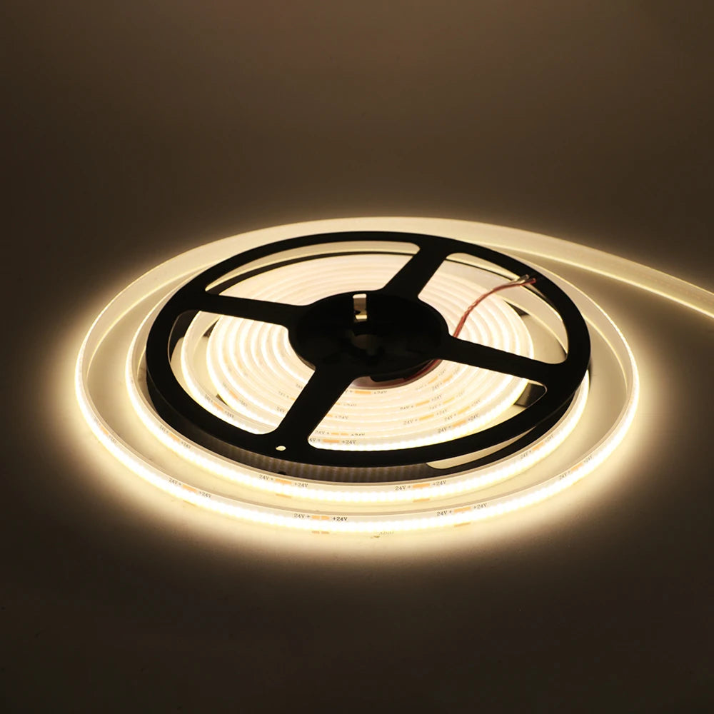 12V 24V IP68 Waterproof COB LED Strip Light 5m 10m 15m 20m 0.5m Flexible Tape IP30 320 LEDs High Density Bright Liner Lighting