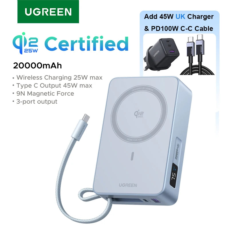 Magnetic 20000mAh Fast Charging Power Bank - PD USB-C Portable Charger 45W UK Bundle Tidesmit