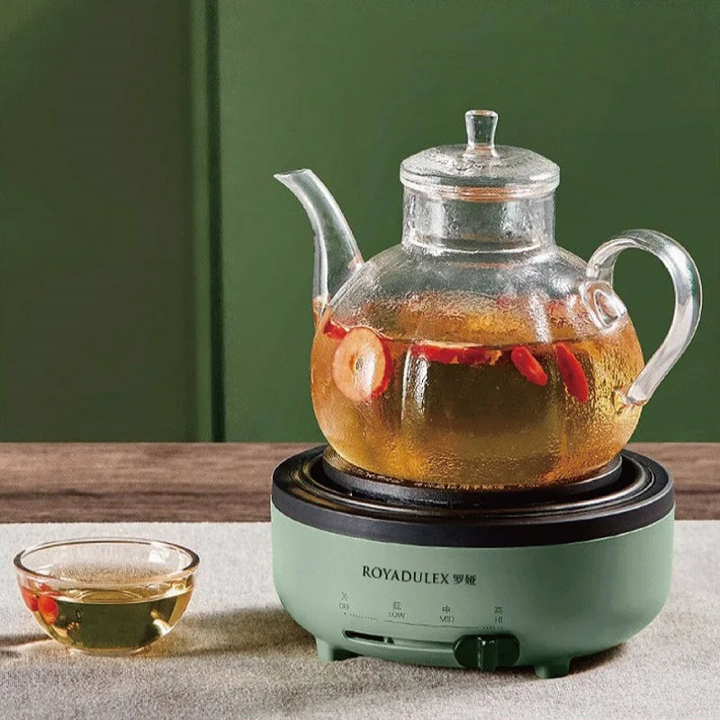 Green electric hot pot base with glass lid kettle-style pot and pouring spout