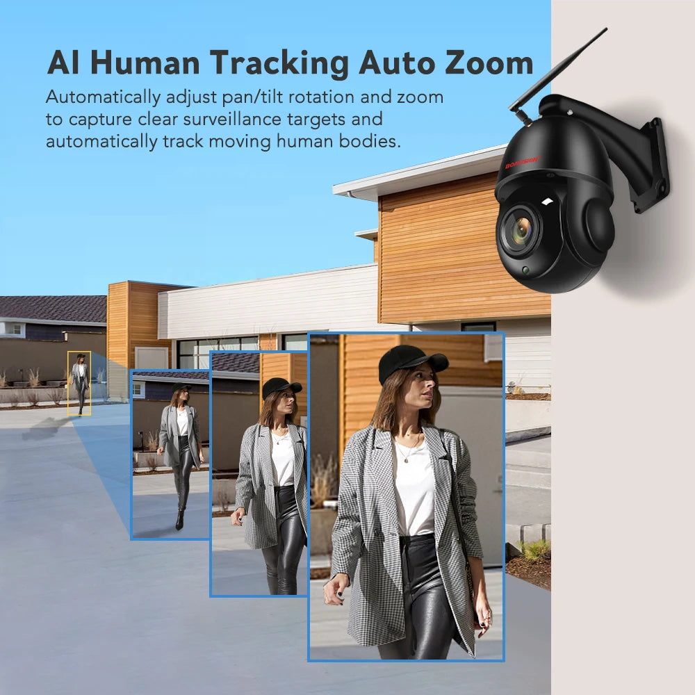 Outdoor IP Camera WIFI POE PTZ 30X Zoom 4K 8MP AI Auto Tracking Humanoid Detection Two Way Audio Security Camera