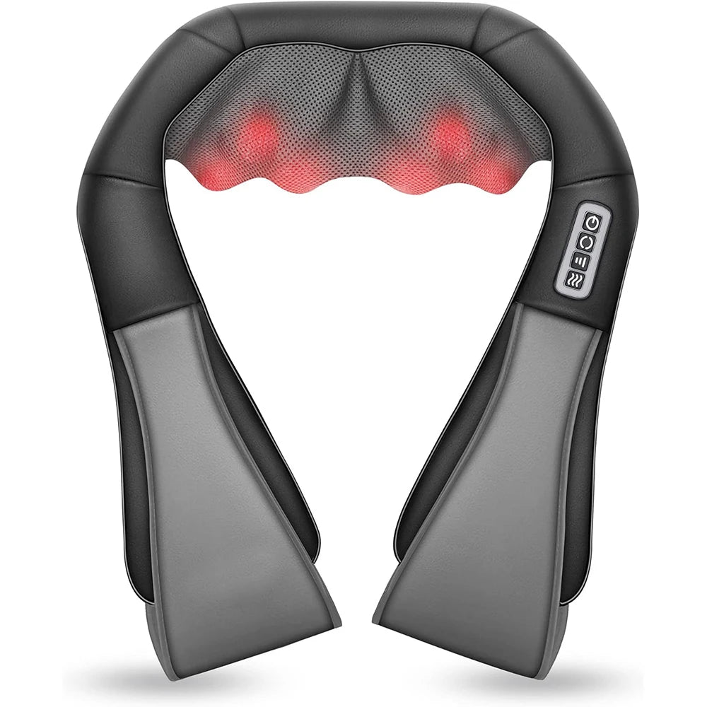 Shiatsu Neck and Shoulder Massager - Deep Tissue Heat Therapy Back Massage Instrument Black Gray 4 Button Tidesmit