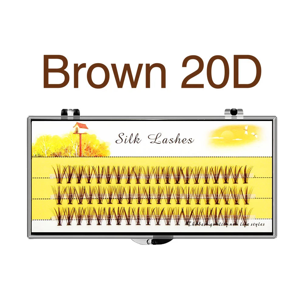 Individual Cluster 3D Volume Silk Lashes by Tidesmit False Eyelashes Brown 20D Tidesmit