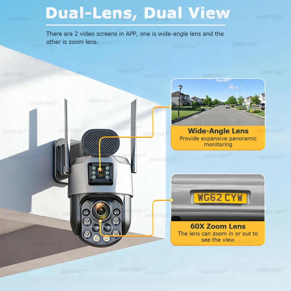 AOV 24/7 Recording Solar Cameras 60X Optical Zoom Dual Lens Surveillance 4G/eSIM Outdoor AI Human Tracking Security PTZ Camera