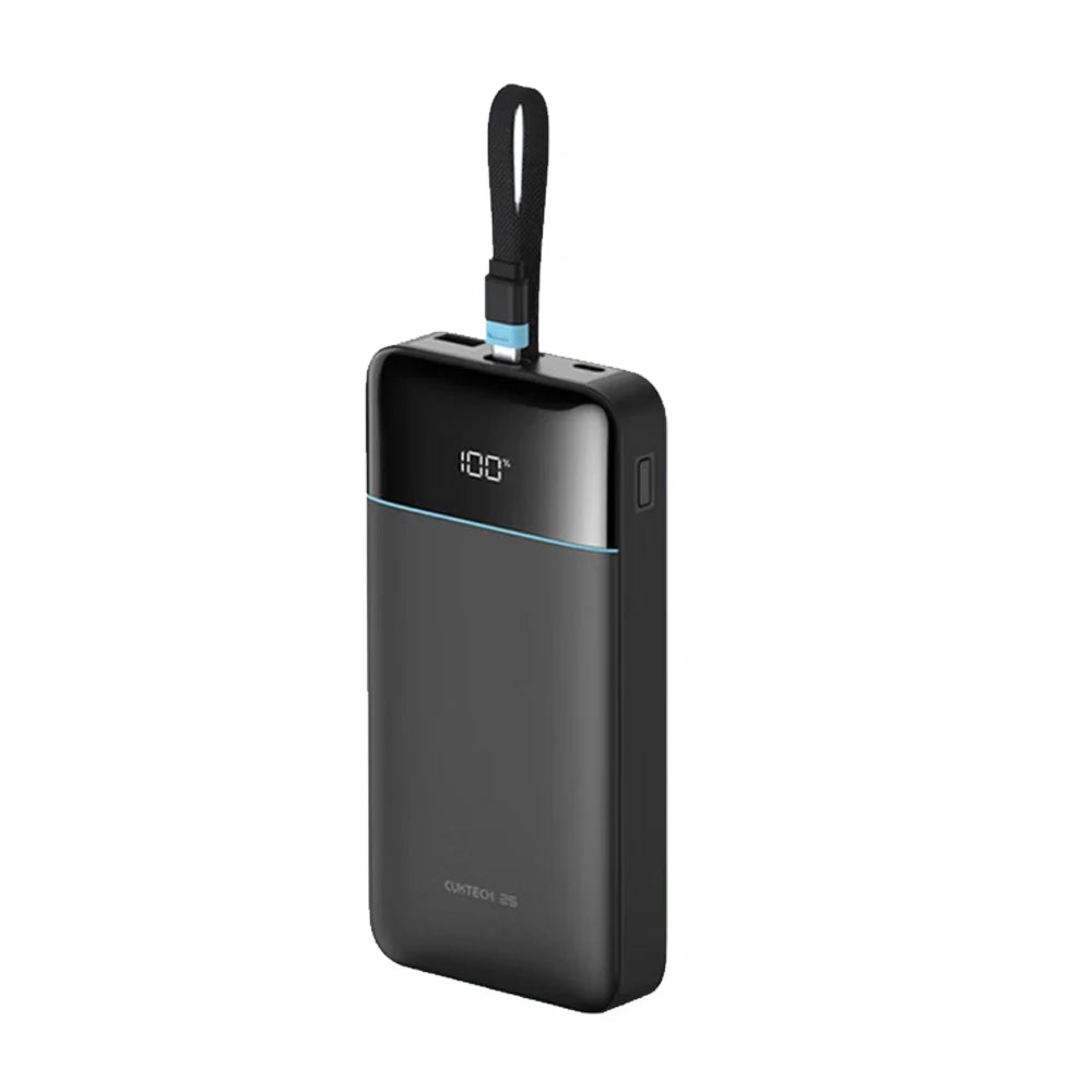 CUKTECH 25000mAh 120W Portable Charger with Built-in USB-C Cable black Tidesmit