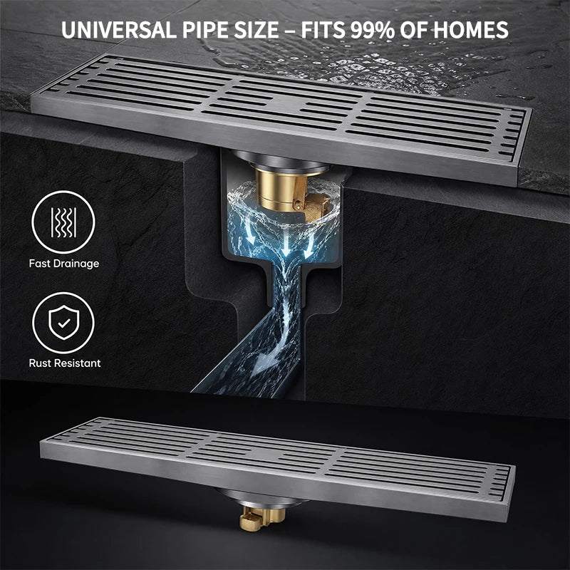 30x8cm Stainless Steel Linear Floor Drain Tile Insert Invisible Shower Waste Grate Anti Odor Hair Strainer Bathroom Wet Room Use