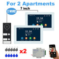 7" Touch Monitor Tuya WIFI Video Building Intercom System 2 Wire Cable Port 2-4 Units Apartment Video Door Phone Doorbell Kits