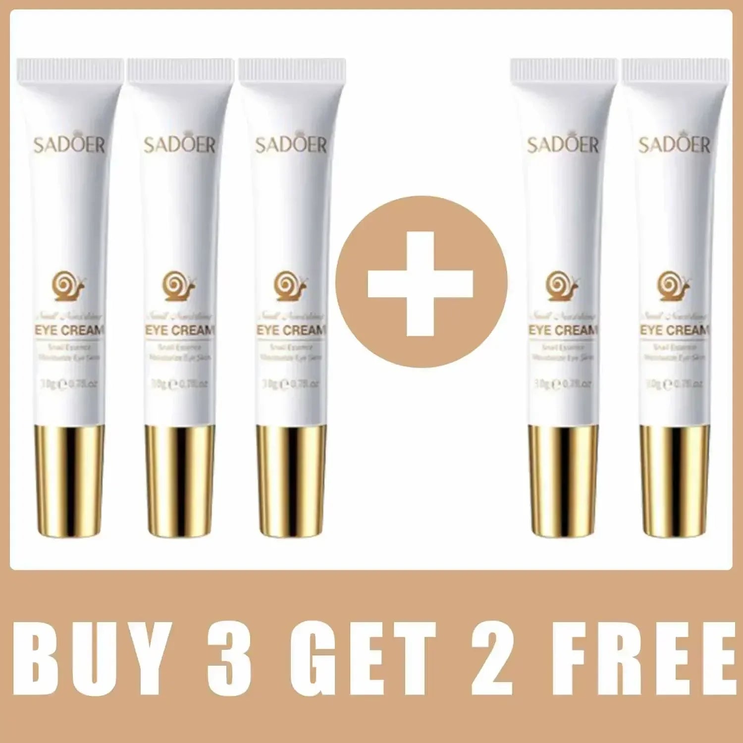 SADOER under-eye eye cream tubes, white with gold caps, set of five