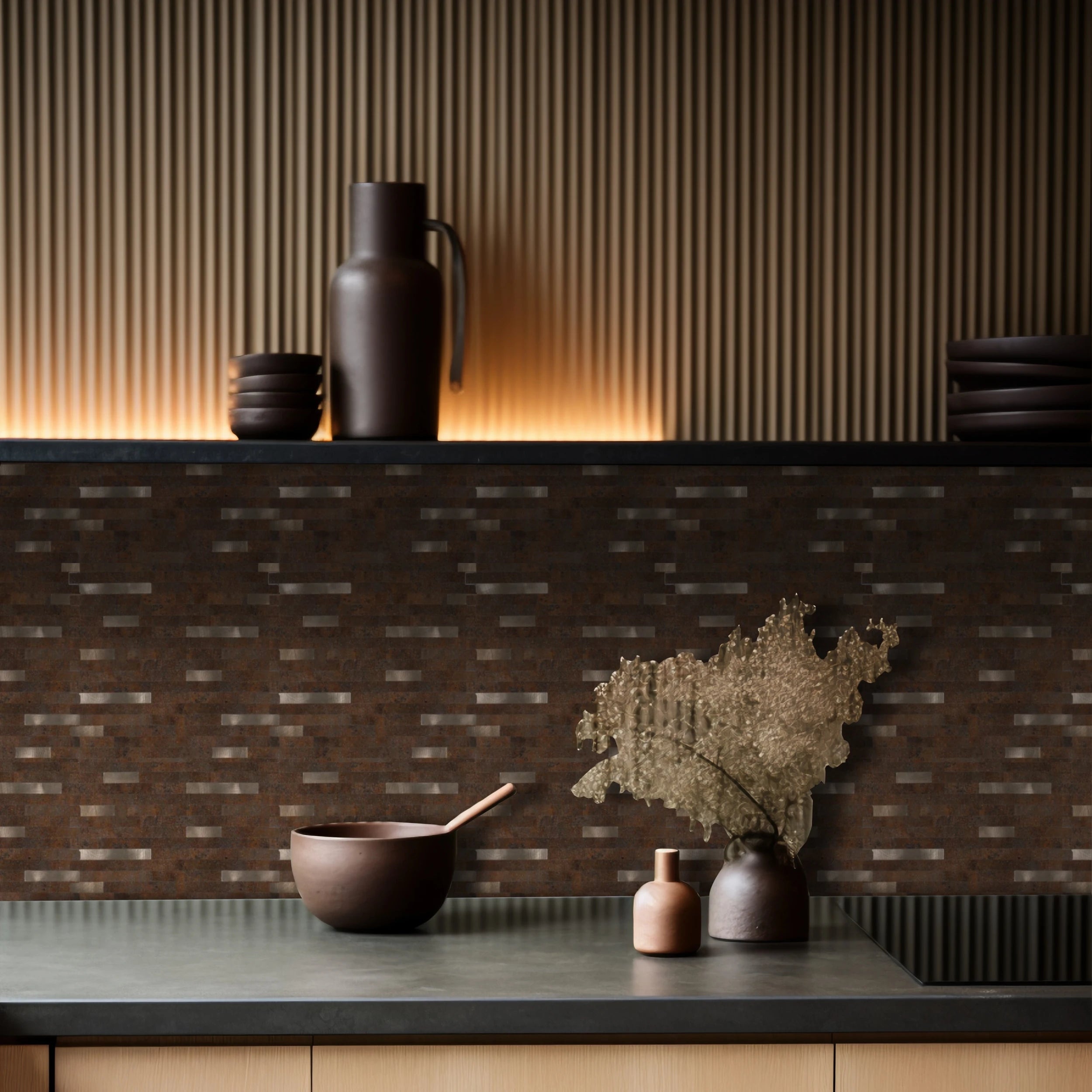 Peel and Stick Backsplash, PVC Mixed Metal Self Adhesive Wall Tiles, Stick on Backsplash Tiles for Kitchen Bathroom