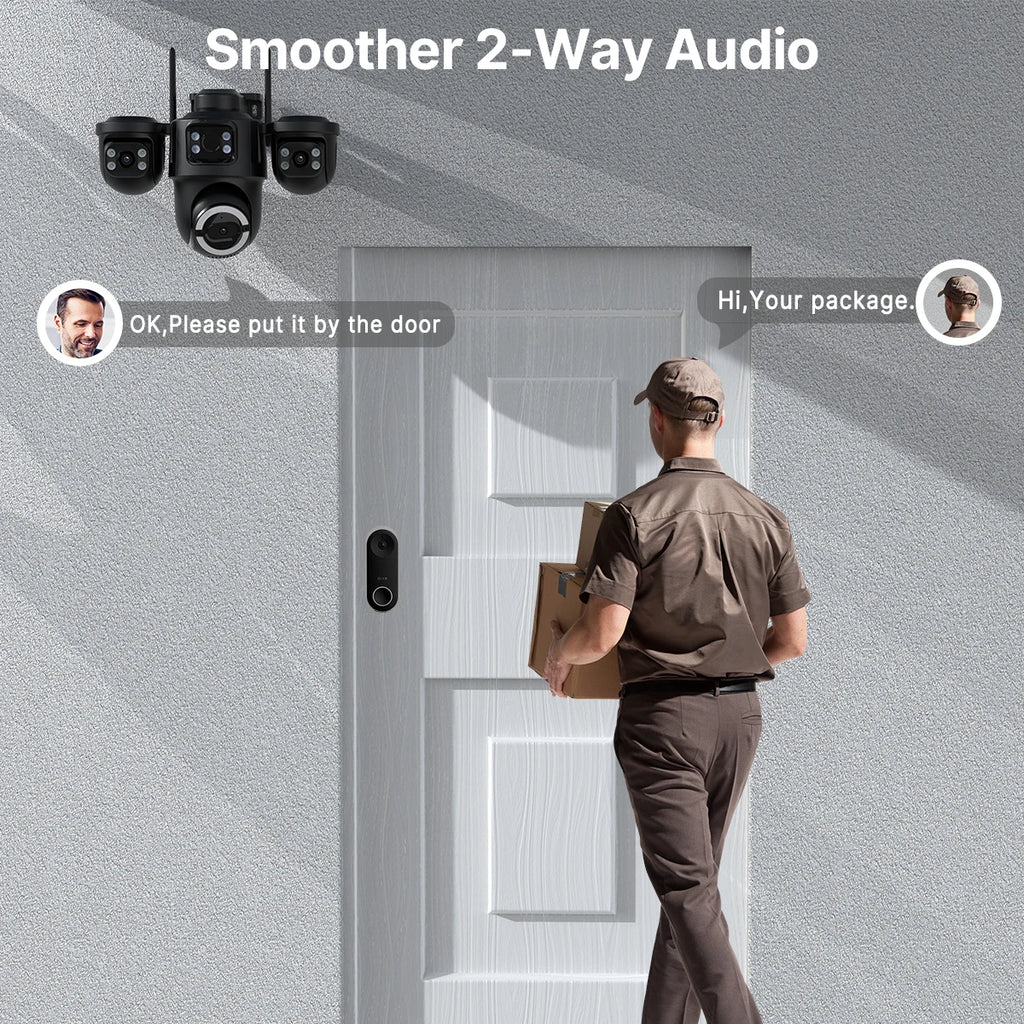 WONSDAR ICSEE WiFi IP Camera Outdoor Three Screen Home Security PTZ Camera CCTV Surveillance AI Human Detection Monitor