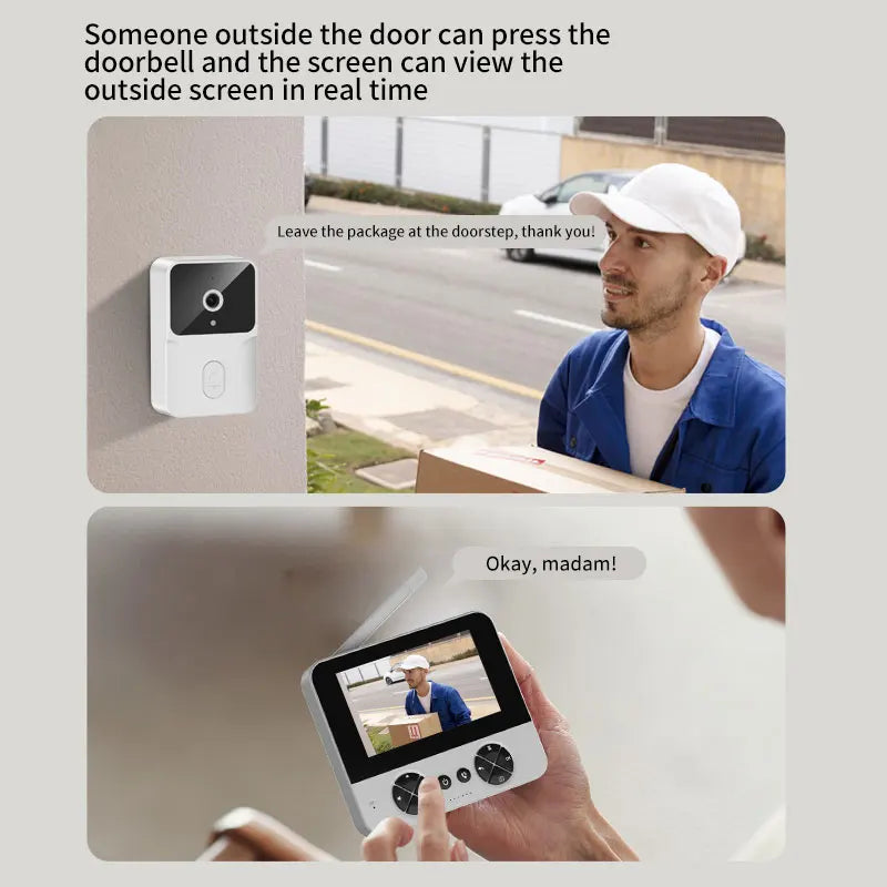 Wireless video doorbell, 4.3 "IPS display 720P high definition intelligent intercom, 2.4G wireless two-way call, night vision