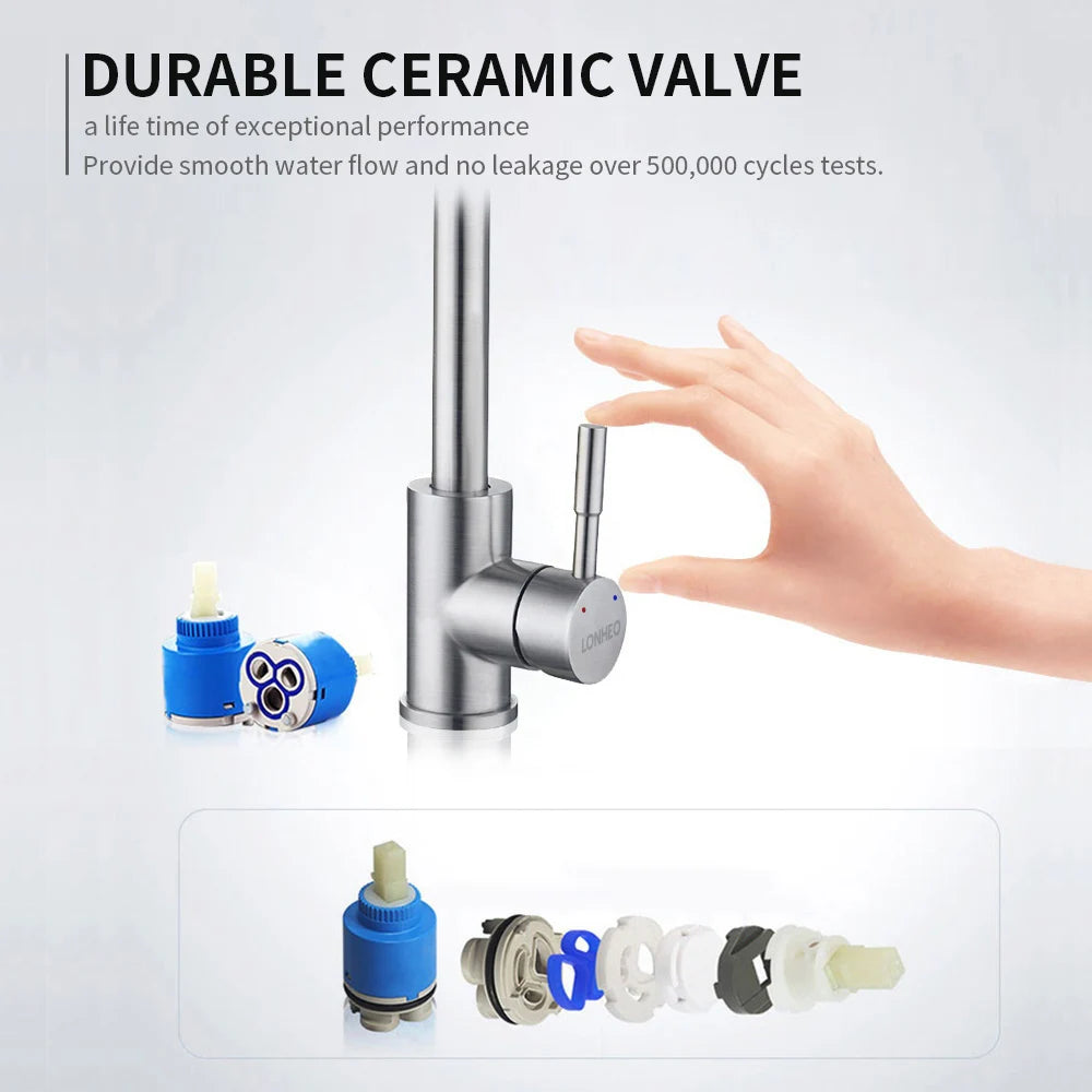 Low-pressure kitchen faucet, chrome-plated, 360° swivel, 304 stainless steel kitchen mixer