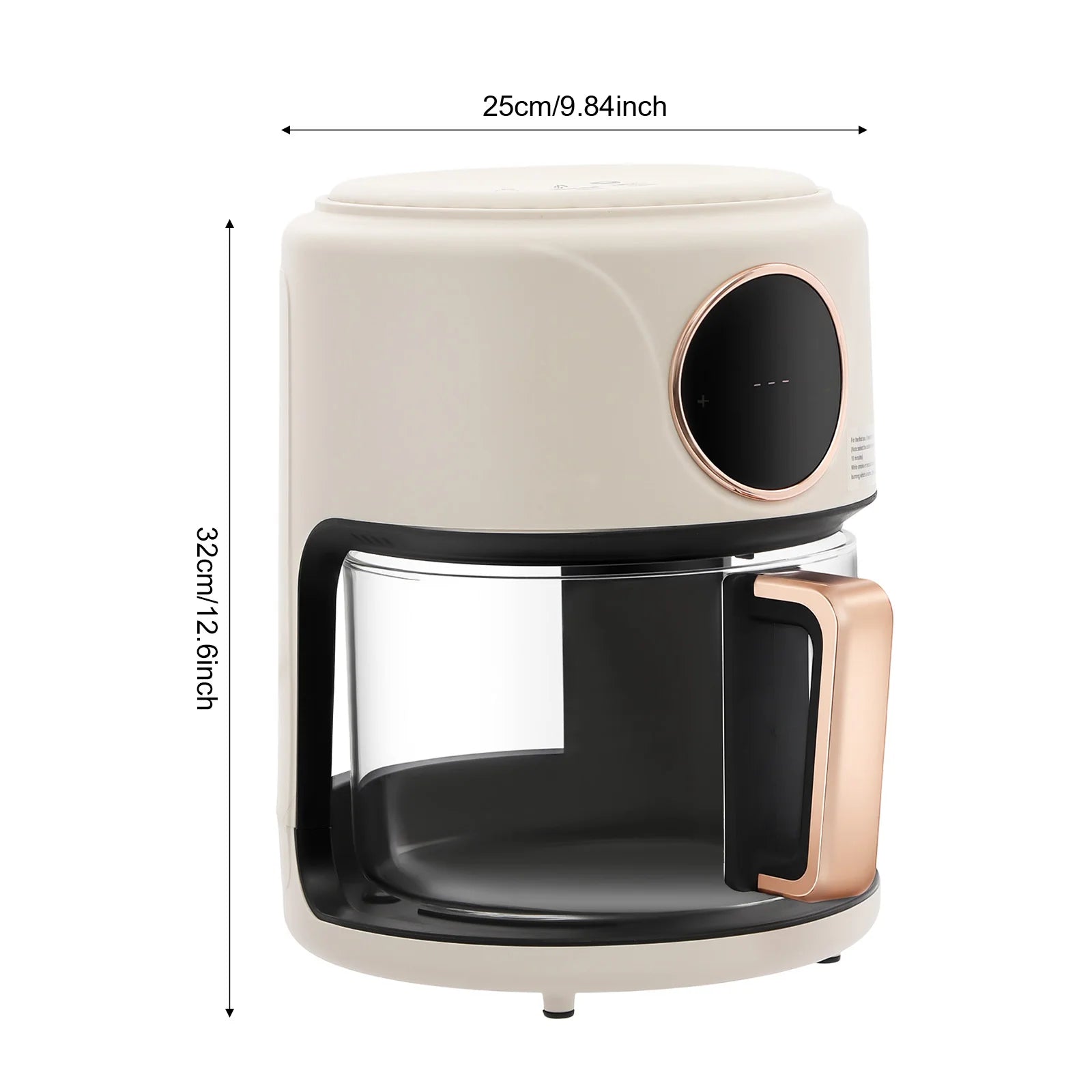 110V US Plug 4.44Qt Glass Air Fryer 1200W Touch Digital Display 8 Cooking Presets 176℉-392℉ Adjustable Temp Time Non-stick
