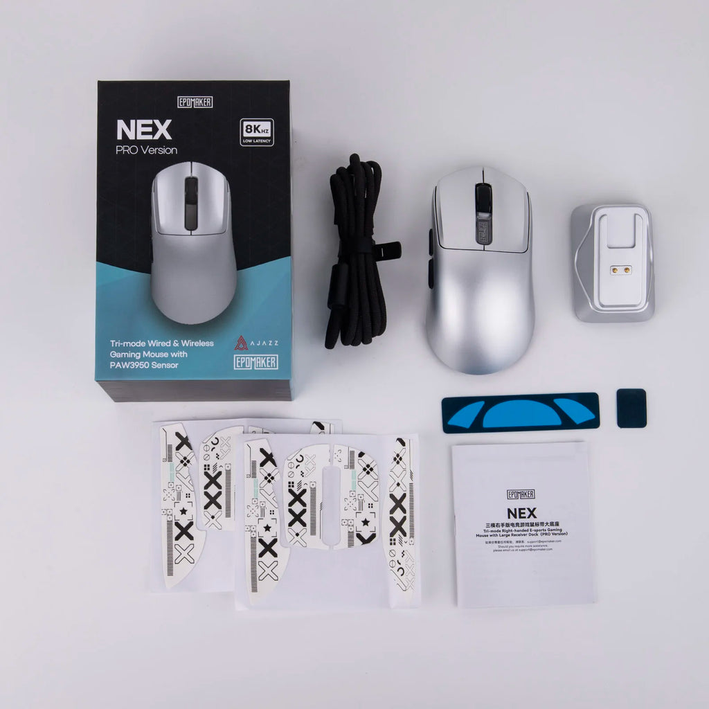 EPOMAKER NEX Pro Tri-mode Wireless Ergonomic Gaming Mouse PixArt PAW3950 Sensor with RGB Charging Dock & 8000Hz Polling/42K DPI