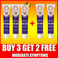Five tubes of V-line face lifting cream with purple and white packaging, featuring a gold crown and text "Buy 3 Get 2".