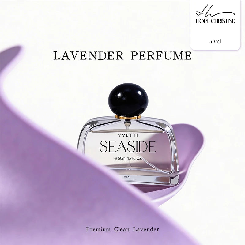 Hope Christine Vvetti Seaside lavender floral perfume for women. Luxury 50ml glass bottle, light, long-lasting scent.