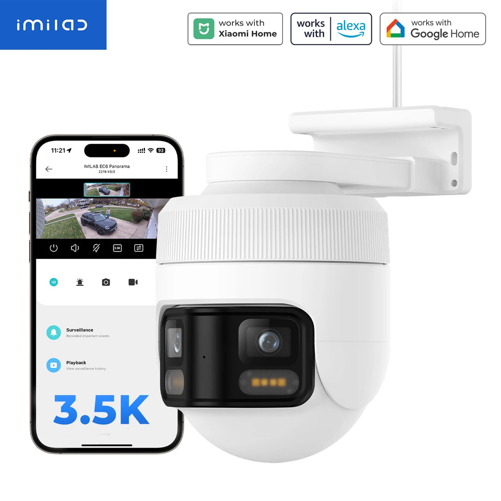 IMILAB EC6 Panorama WiFi Security Camera 6MP 180° Panorama AI Human Detection PTZ Color Night Vision Compatible with Xiaomi Home