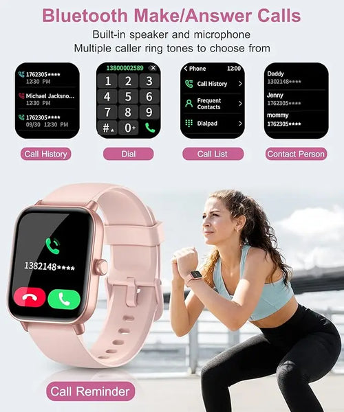 YLL-HRS Smart Sleep Tracker and fitness watch, side angle view of pink 1.8-inch IP68 smartwatch with Bluetooth calling.
